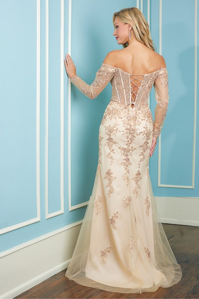 CORSET GOWN WITH LONG SLEEVES AND OFF-SHOULDER - Image 3
