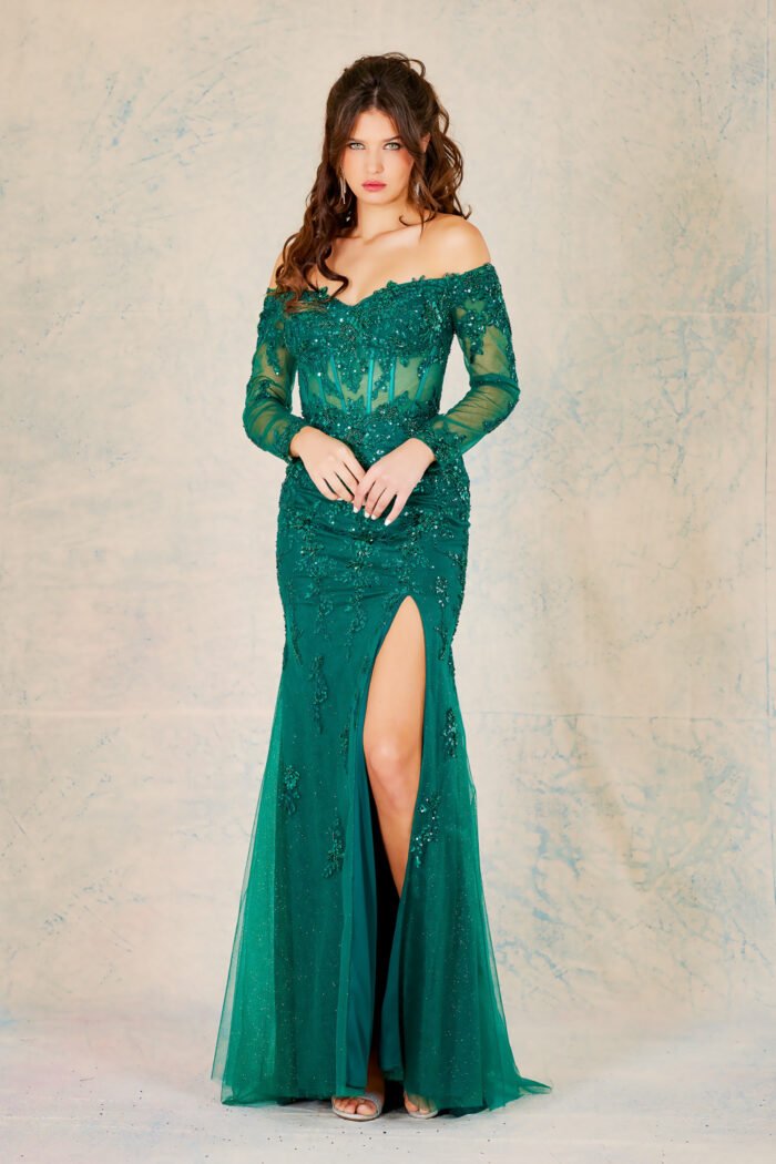 CORSET GOWN WITH LONG SLEEVES AND OFF-SHOULDER - Image 4