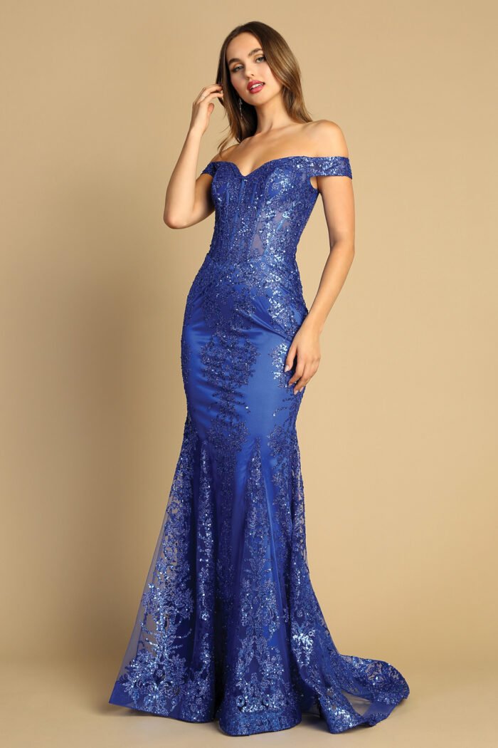 GLITTER PRINT OFF SHOULDER MERMAID DRESS - Image 5