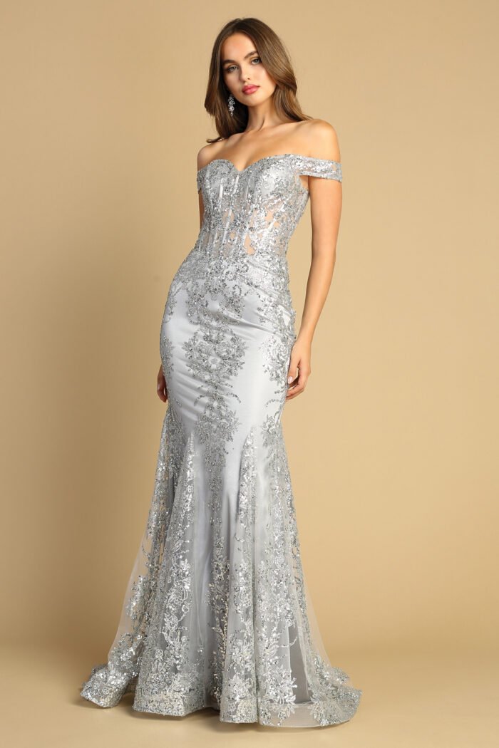 GLITTER PRINT OFF SHOULDER MERMAID DRESS - Image 7