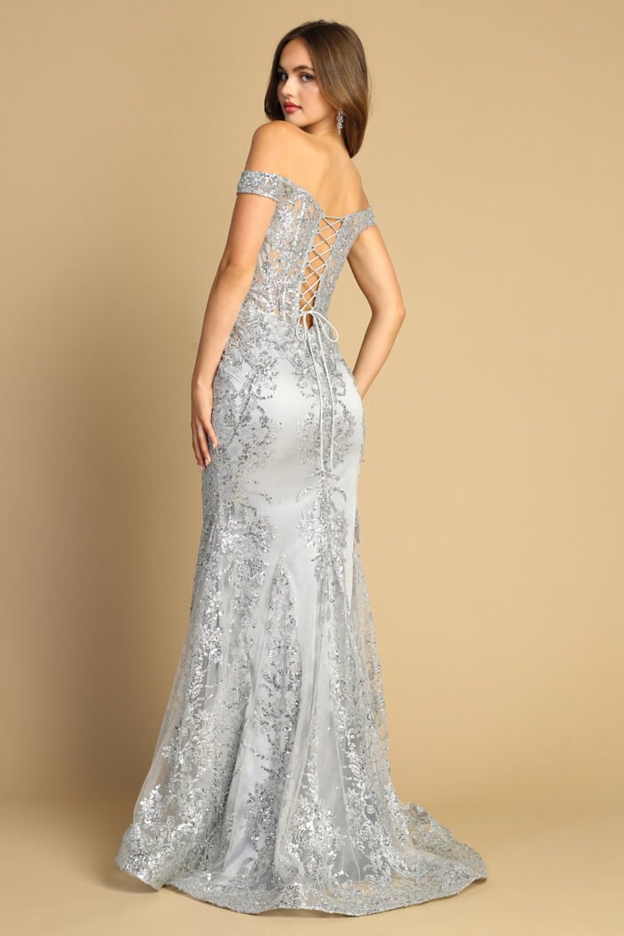GLITTER PRINT OFF SHOULDER MERMAID DRESS - Image 8