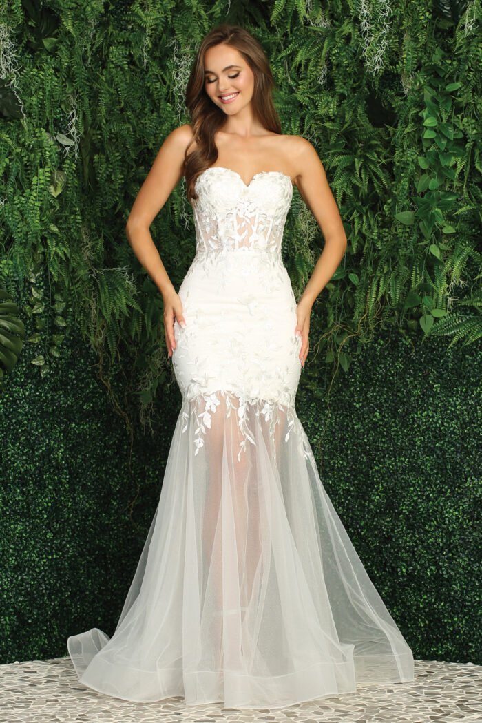 APPLIQUE SWEETHEART SHEER MERMAID DRESS - Image 3