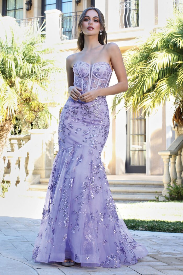 STRAPLESS BUTTERFLY PRINT MERMAID GOWN - Image 2