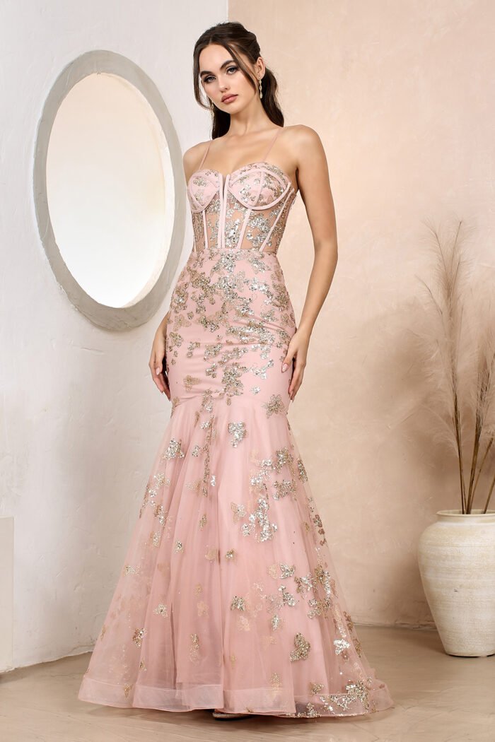 STRAPLESS BUTTERFLY PRINT MERMAID GOWN - Image 4