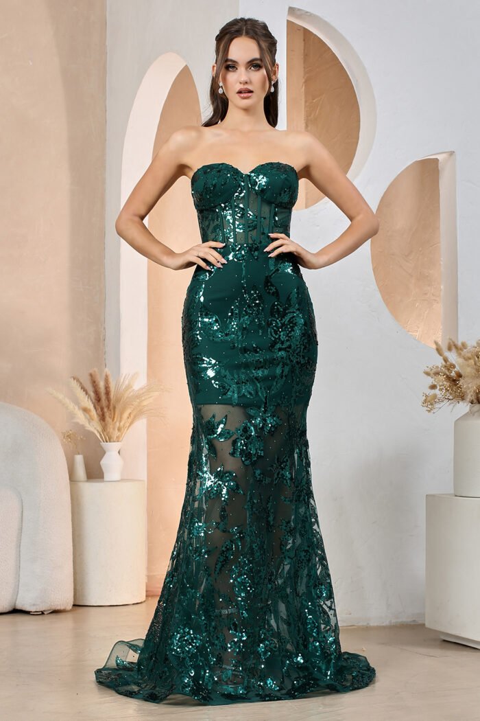 PATTERNED SEQUIN PROM DRESS WITH SHEER SKIRT - Image 3