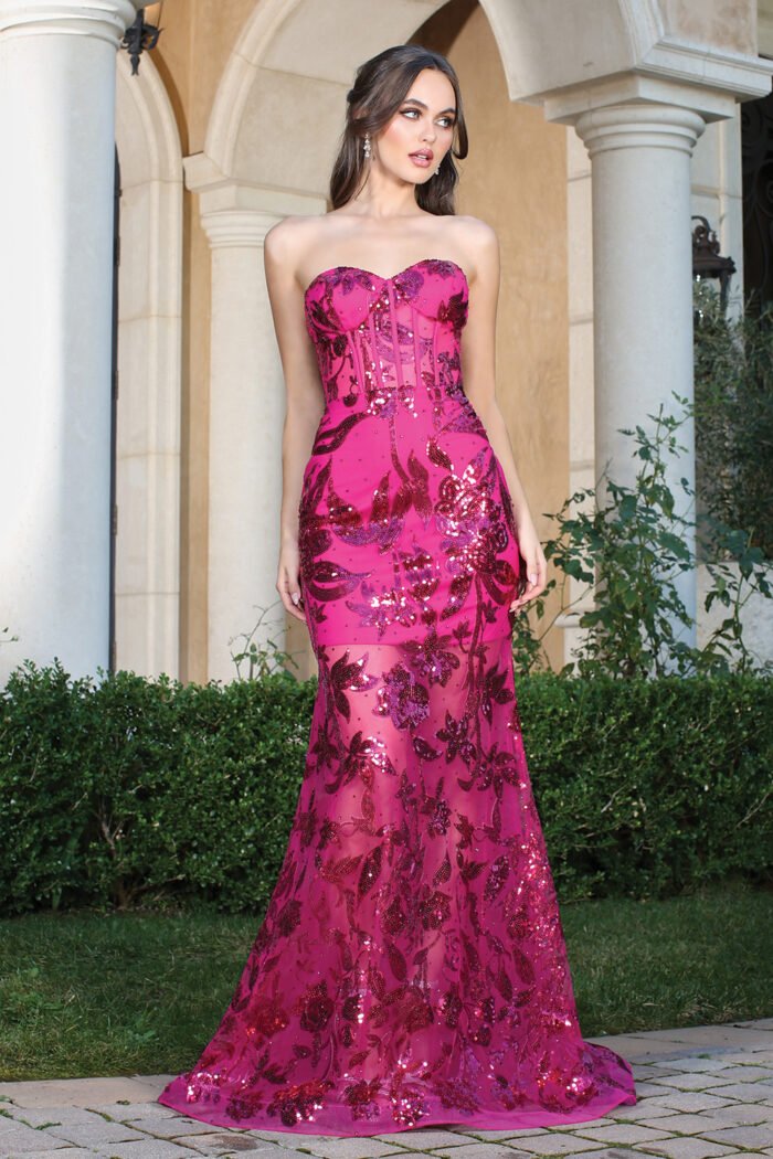 PATTERNED SEQUIN PROM DRESS WITH SHEER SKIRT - Image 6