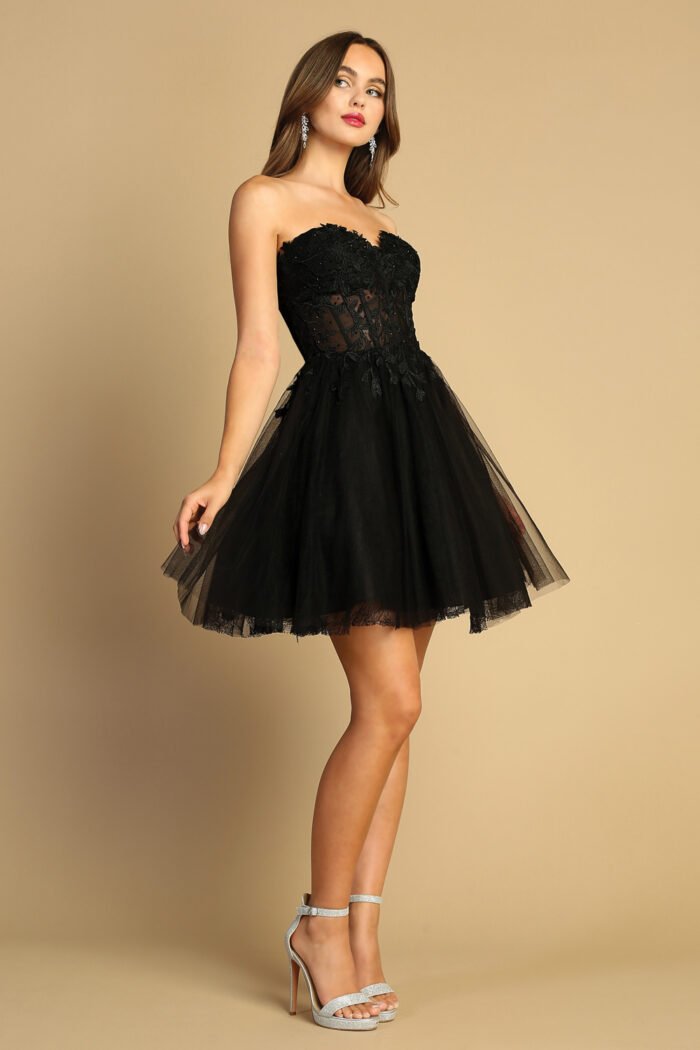 APPLIQUE SHORT SWEETHEART TULLE DRESS - Image 2
