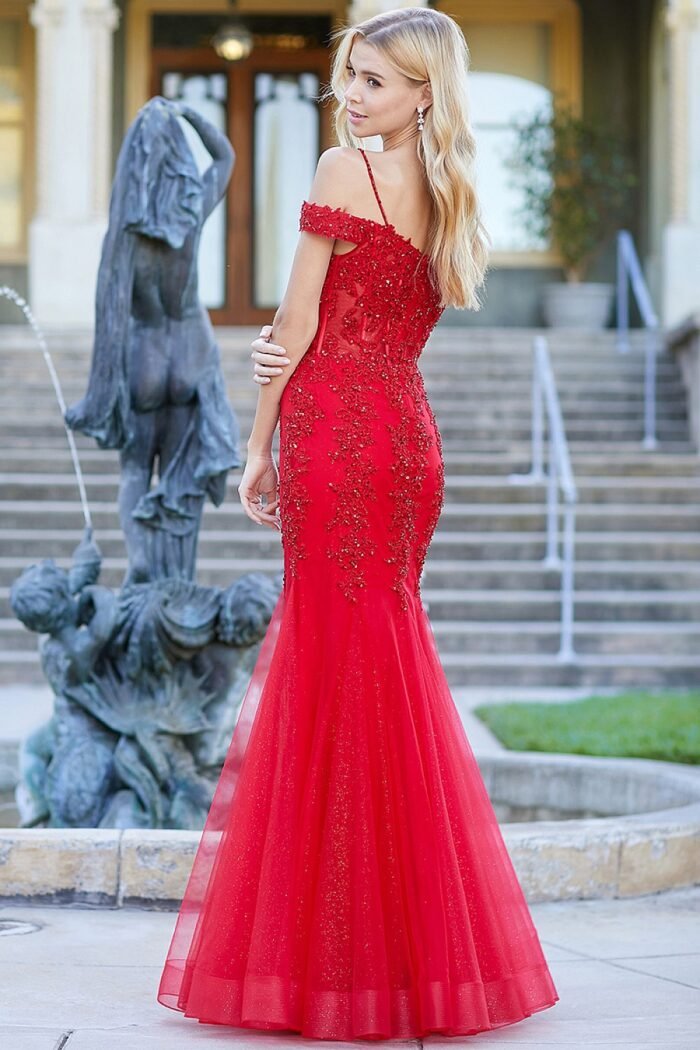 APPLIQUE COLD SHOULDER MERMAID DRESS - Image 7
