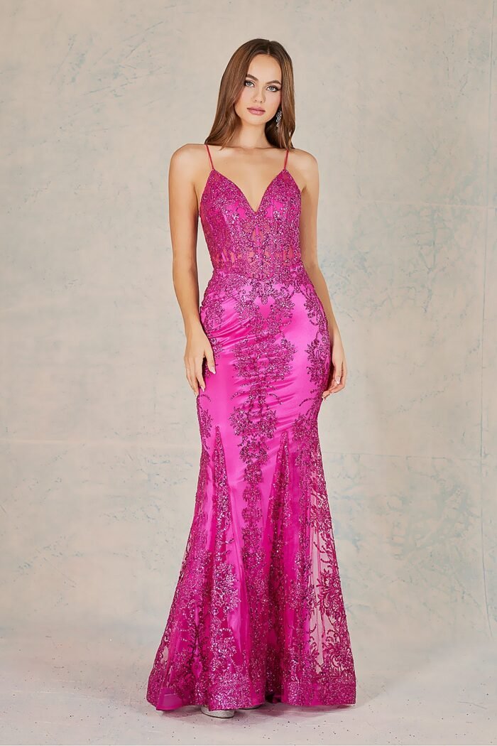 GLITTER PRINT V-NECK MERMAID DRESS - Image 11