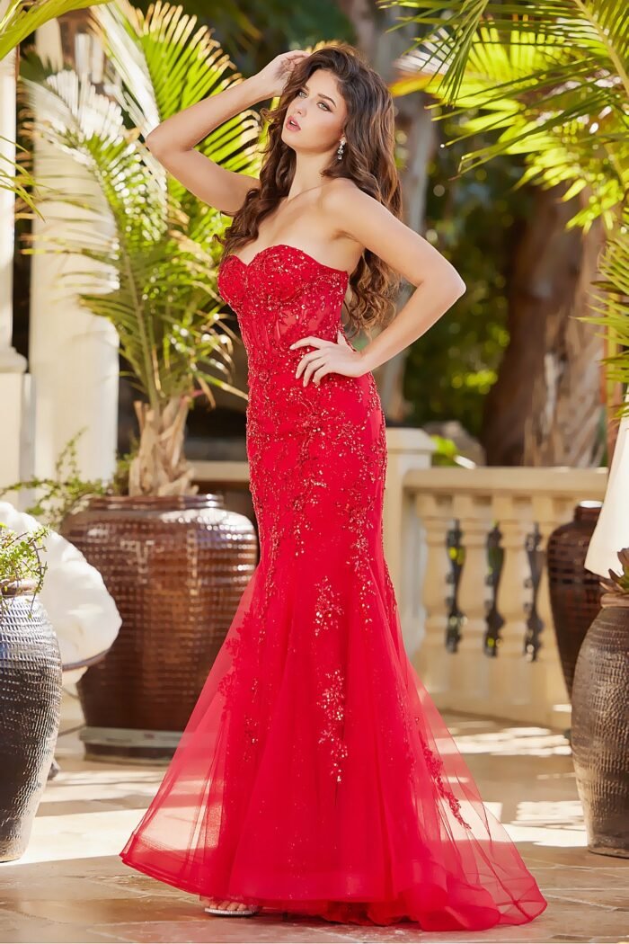 EMBROIDERED STRAPLESS CORSET MERMAID DRESS - Image 3