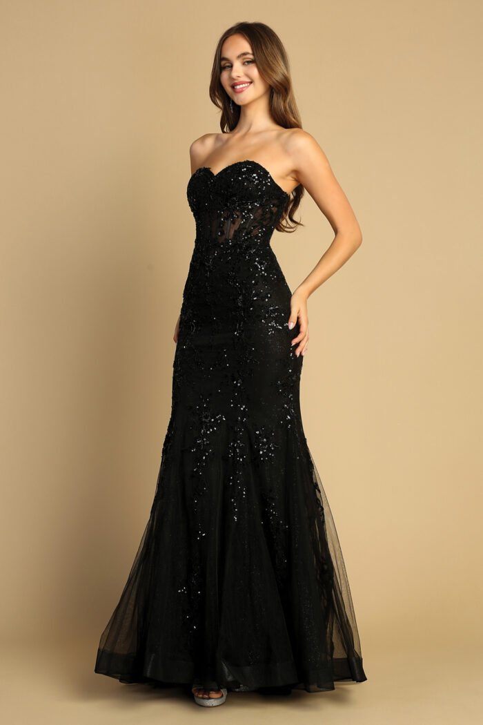 EMBROIDERED STRAPLESS CORSET MERMAID DRESS - Image 5