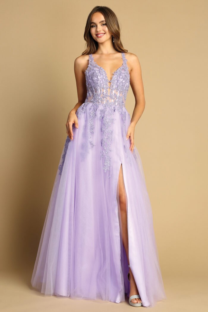 APPLIQUE CORSET GLITTER TULLE SLIT GOW - Image 7