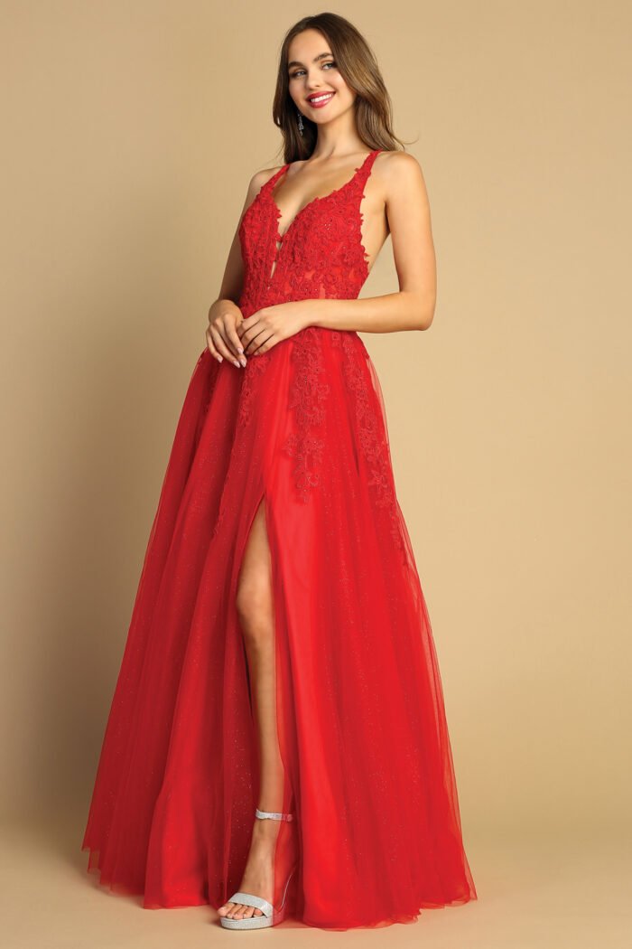 APPLIQUE CORSET GLITTER TULLE SLIT GOW - Image 3