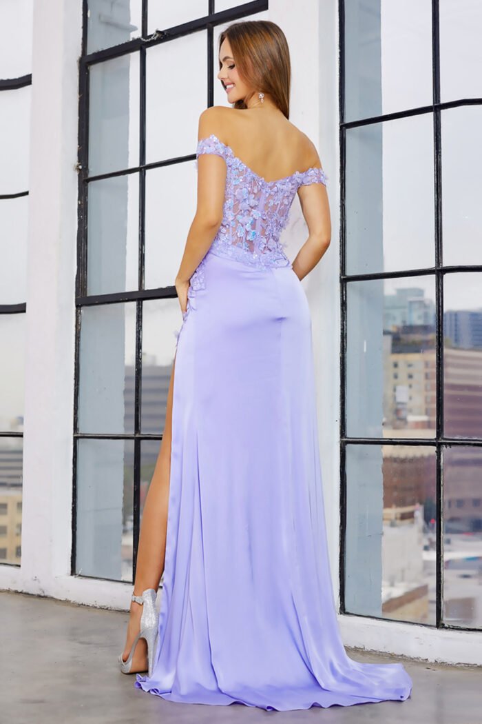 FITTED 3D FLORAL OFF SHOULDER SLIT GOWN - Image 2