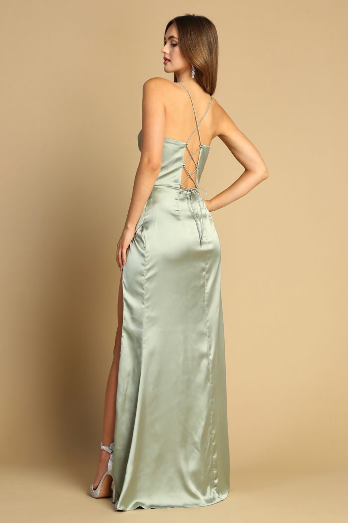 FITTED SATIN CORSET COWL SLIT GOWN - Image 2