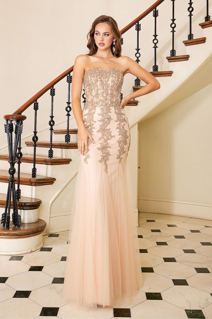 APPLIQUE STRAPLESS CORSET MERMAID DRES - Image 5