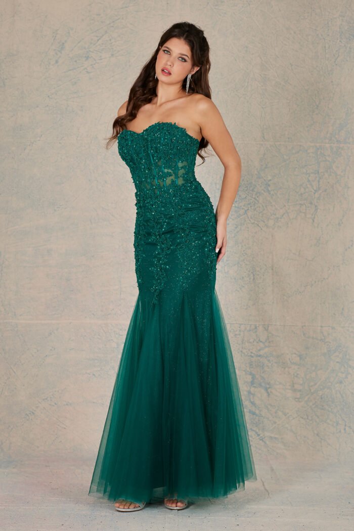 APPLIQUE STRAPLESS CORSET MERMAID DRES