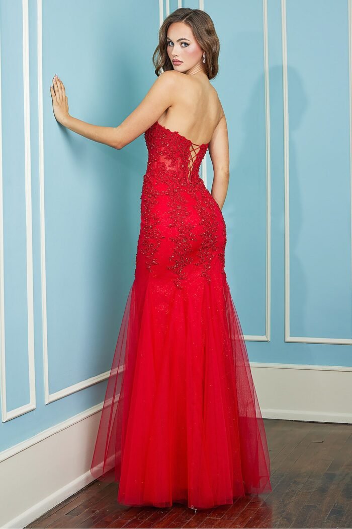 APPLIQUE STRAPLESS CORSET MERMAID DRES - Image 3