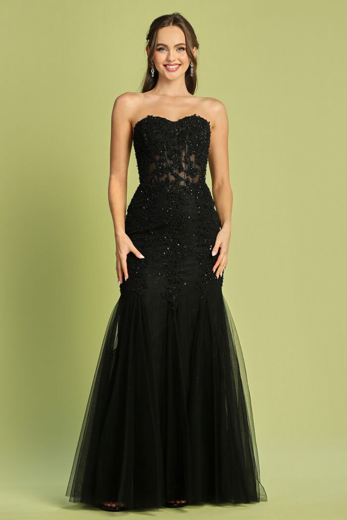 APPLIQUE STRAPLESS CORSET MERMAID DRES - Image 4