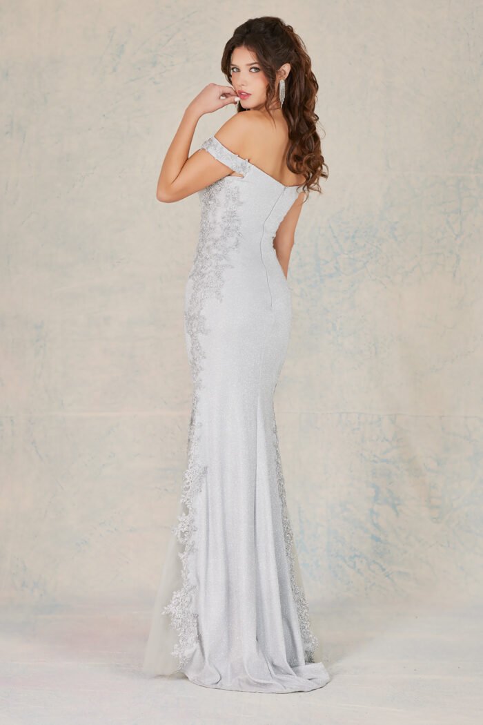 APPLIQUE METALLIC GLITTER OFF SHOULDER GOWN - Image 6