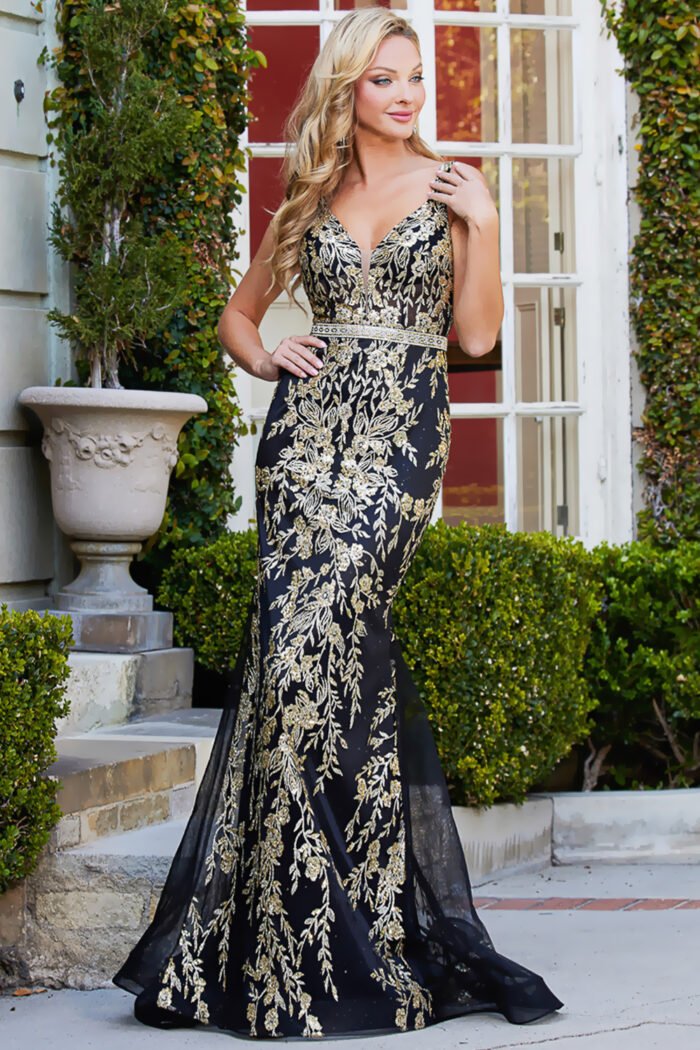 GLITTER PRINT V-NECK MERMAID DRESS