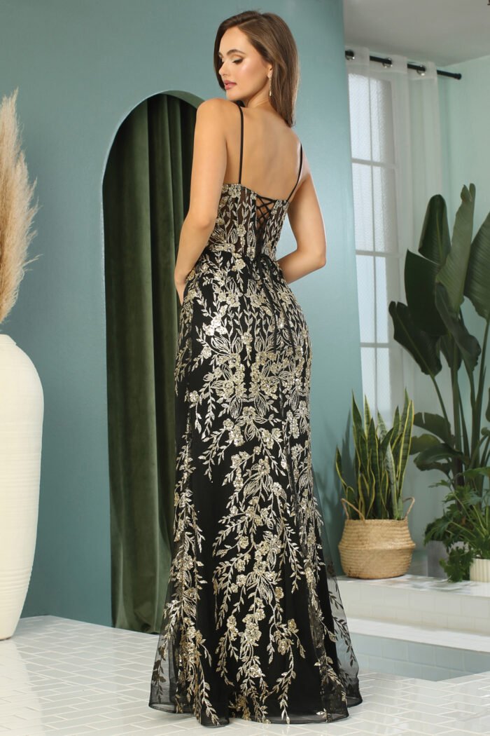 GLITTER APPLIQUE FITTED V-NECK GOWN - Image 3