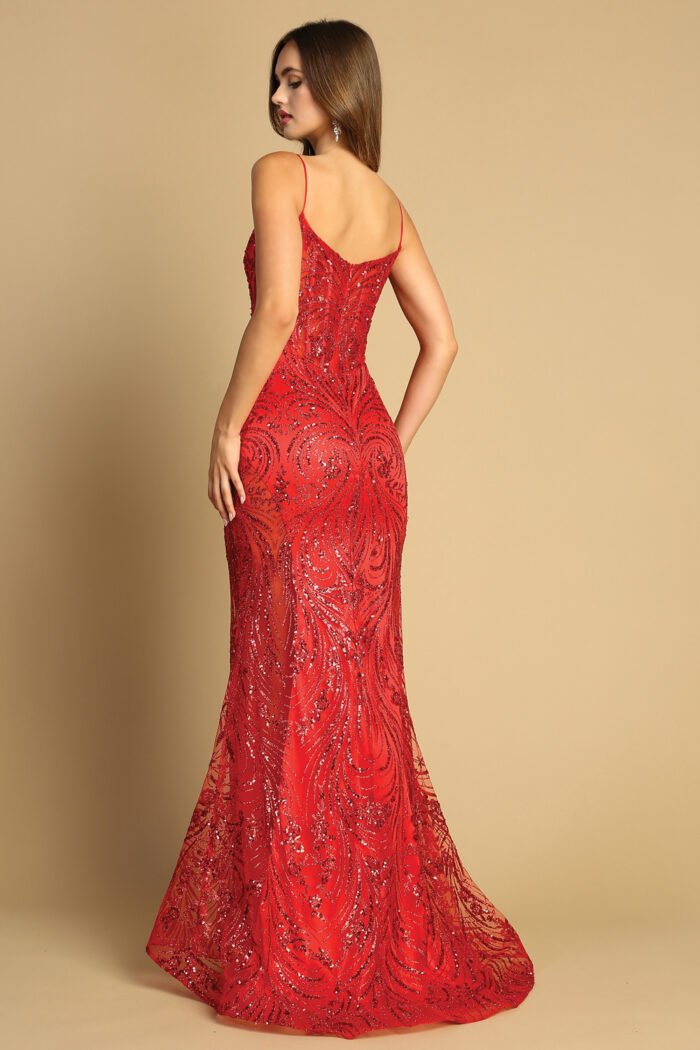 GLITTER PRINT FITTED SHEER SLIT GOWN - Image 9