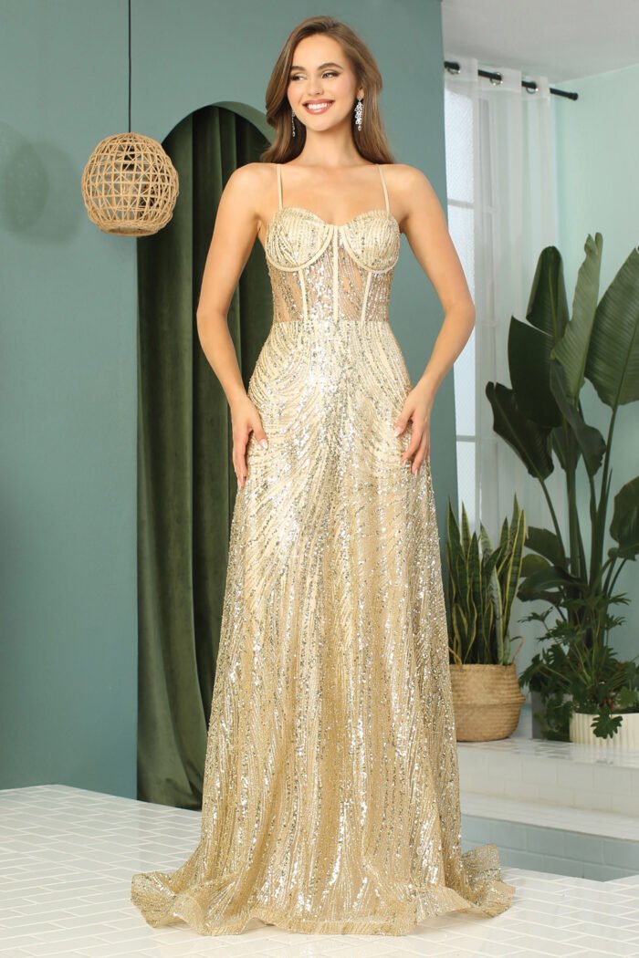 GLITTER PRINT BUSTIER CORSET A-LINE GOWN - Image 2
