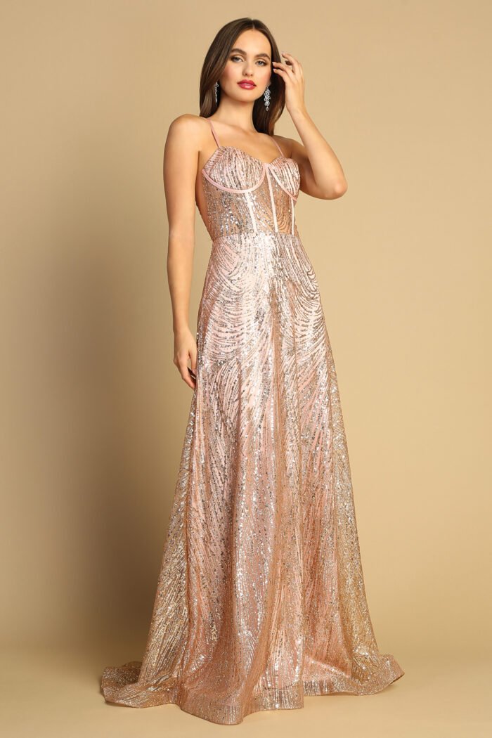 GLITTER PRINT BUSTIER CORSET A-LINE GOWN - Image 5