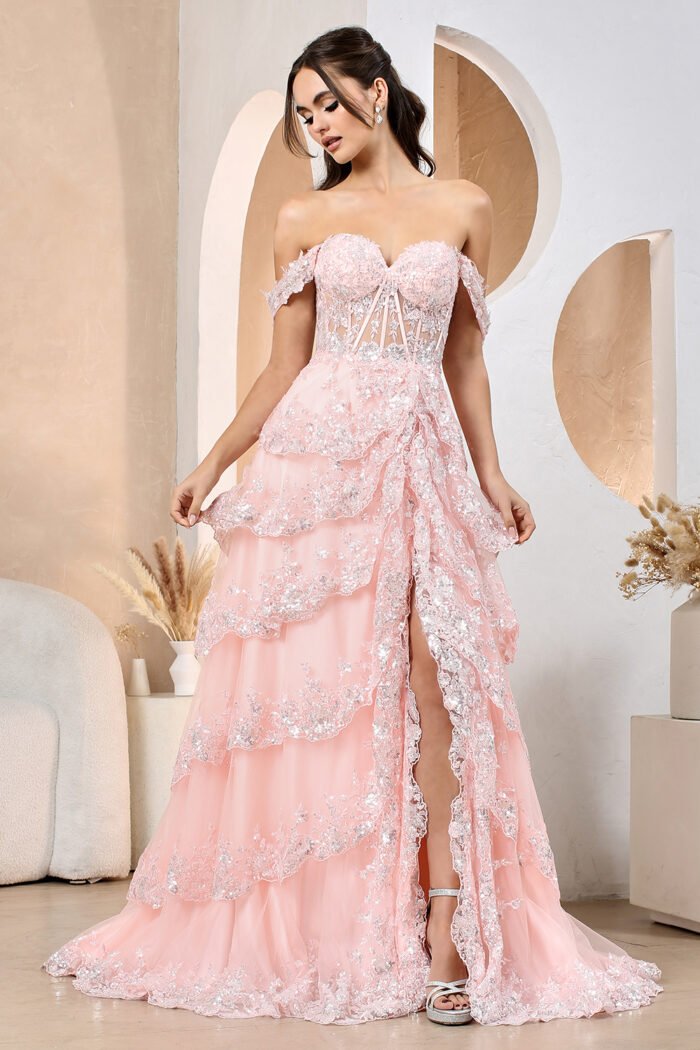 Sequin Embellished A-Line Prom Gown with Sheer - Image 5