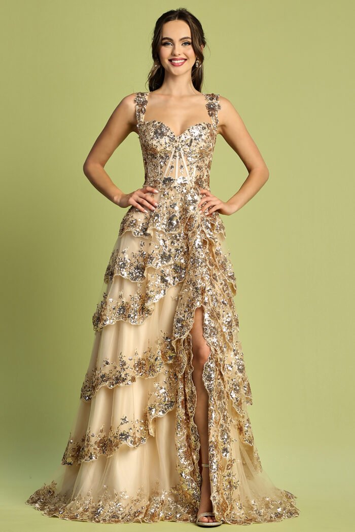 Sequin Embellished A-Line Prom Gown with Sheer - Image 6