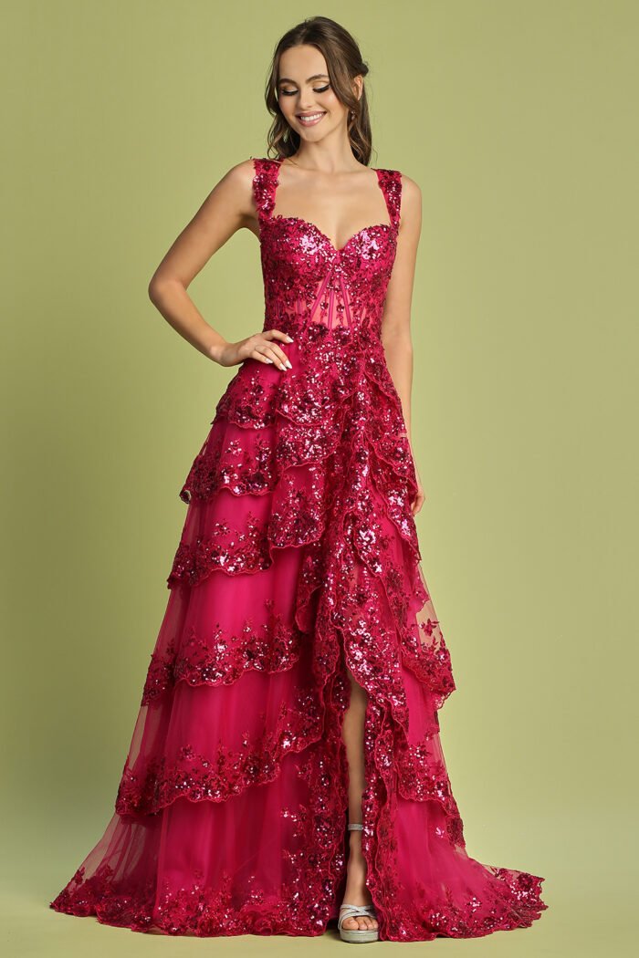 Sequin Embellished A-Line Prom Gown with Sheer - Image 4