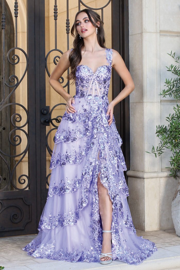 Sequin Embellished A-Line Prom Gown with Sheer - Image 9