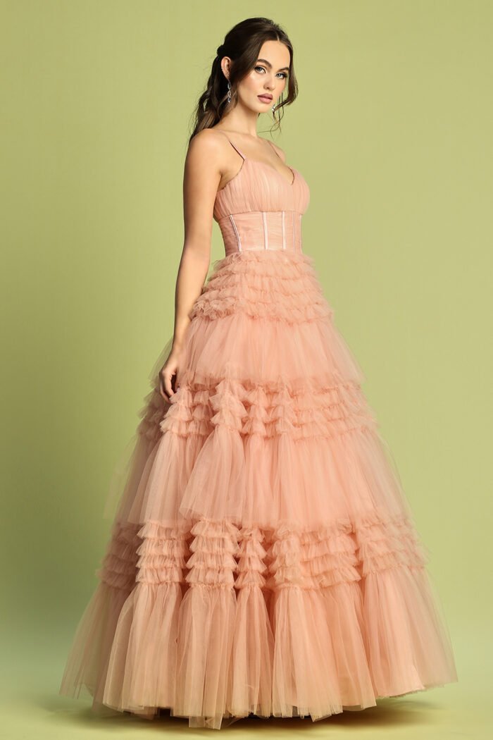 LONG V-NECK TIERED RUFFLED A-LINE SLIT - Image 6
