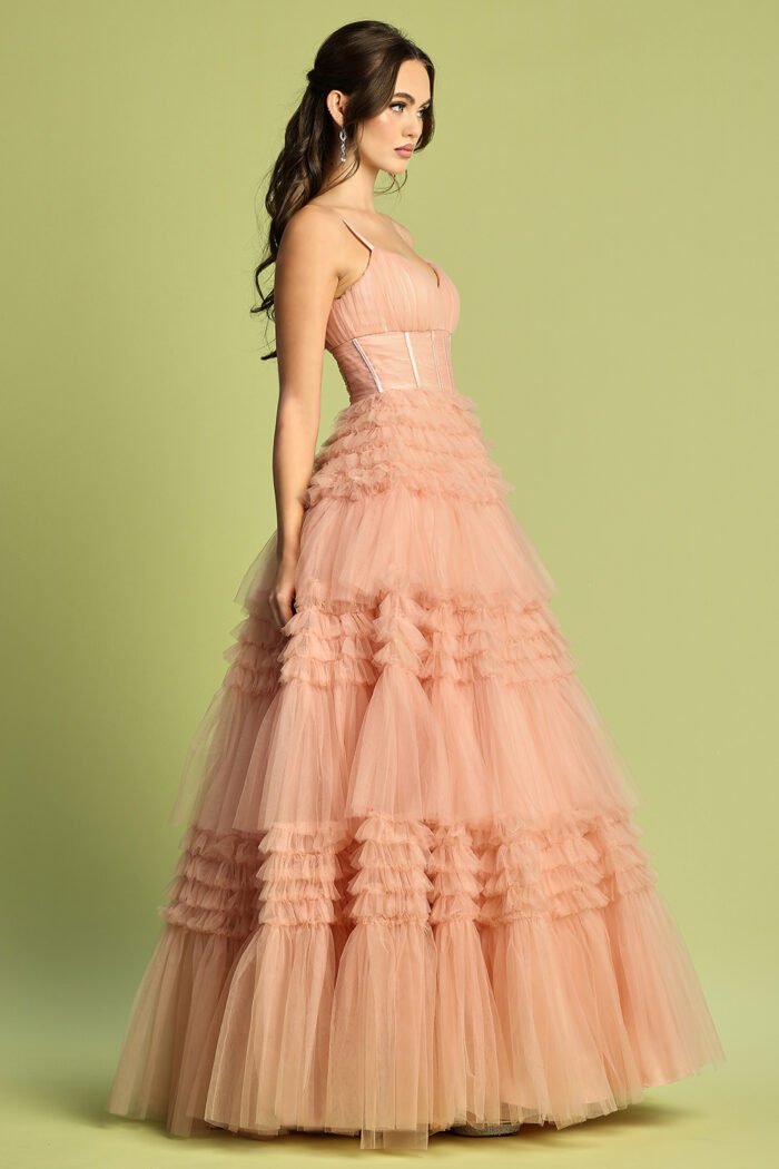 LONG V-NECK TIERED RUFFLED A-LINE SLIT - Image 7