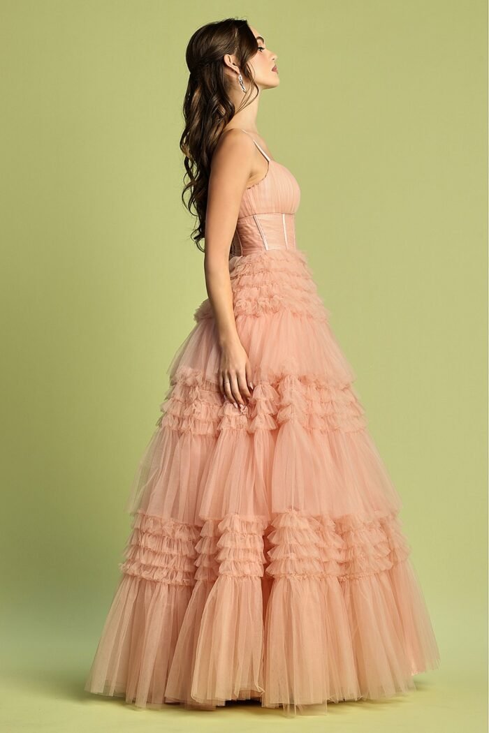 LONG V-NECK TIERED RUFFLED A-LINE SLIT - Image 4