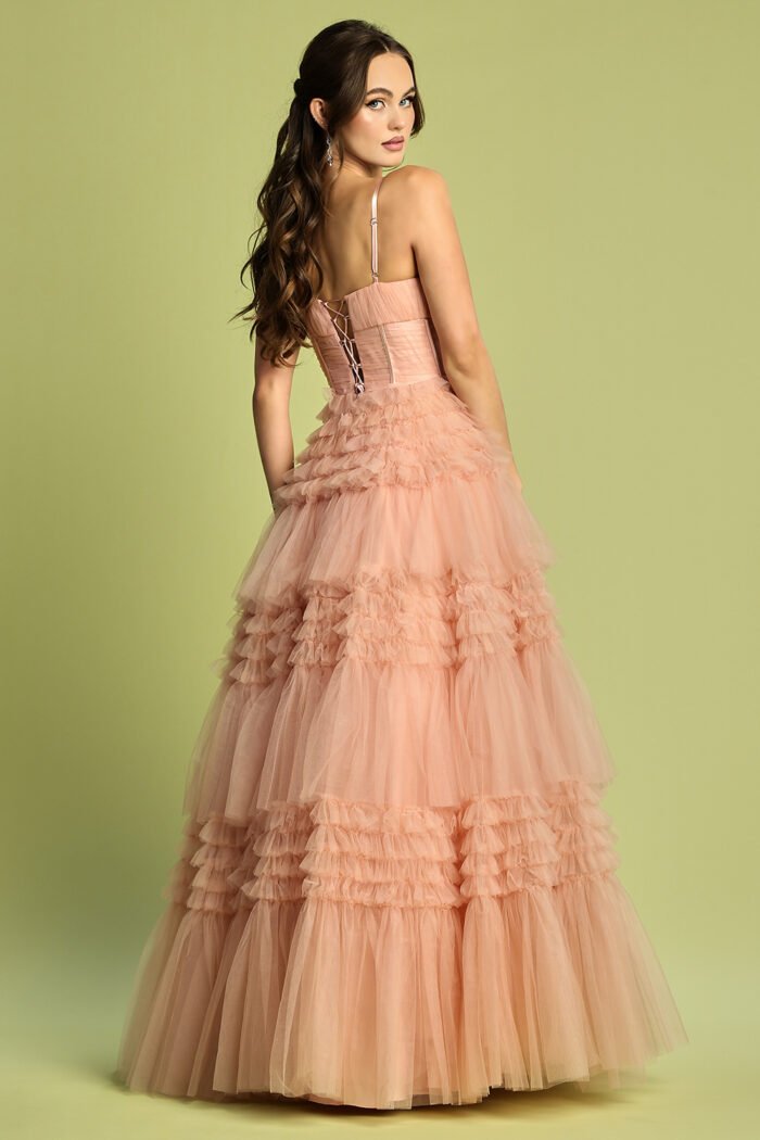 LONG V-NECK TIERED RUFFLED A-LINE SLIT - Image 5