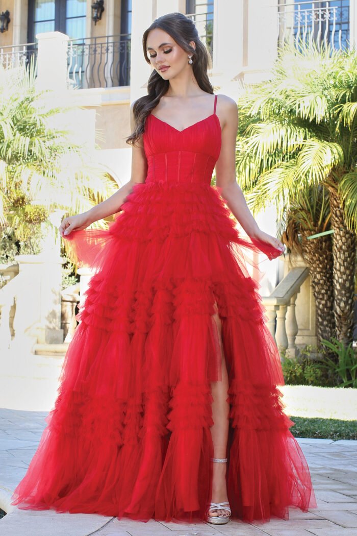 LONG V-NECK TIERED RUFFLED A-LINE SLIT - Image 2