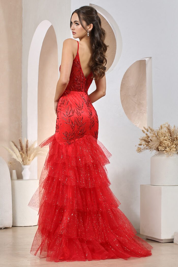 GLITTER PRINT V-NECK TIERED SLIT MERMAID DRESS - Image 8