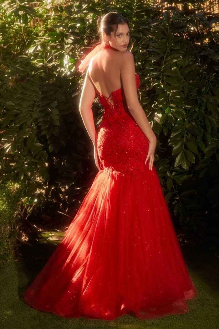 STRAPLESS RED TULLE MERMAID GOWN - Image 2