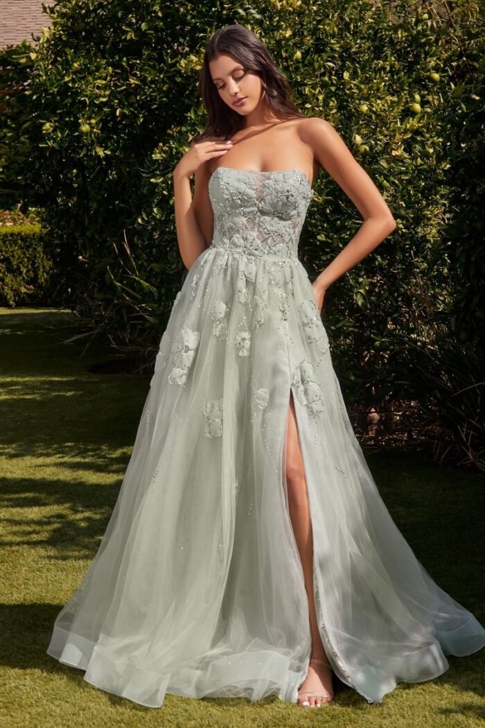 STRAPLESS SAGE BALL GOWN